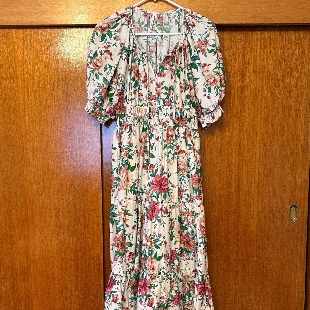 Anthropologie Floral Maxi Dress with Puff Sleeves